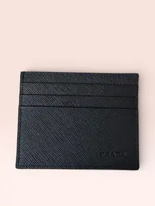 Pre-owned PRADA Saffiano Leather Small Leather Goods Card Holder (Black)