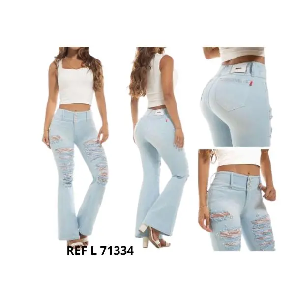Premium Colombian flared jeans with a push-up effect that enhances the buttocks. A slim fit with a beautiful rhinestone design that accentuates your curves. Gorgeous jeans. Womenswear Bottom