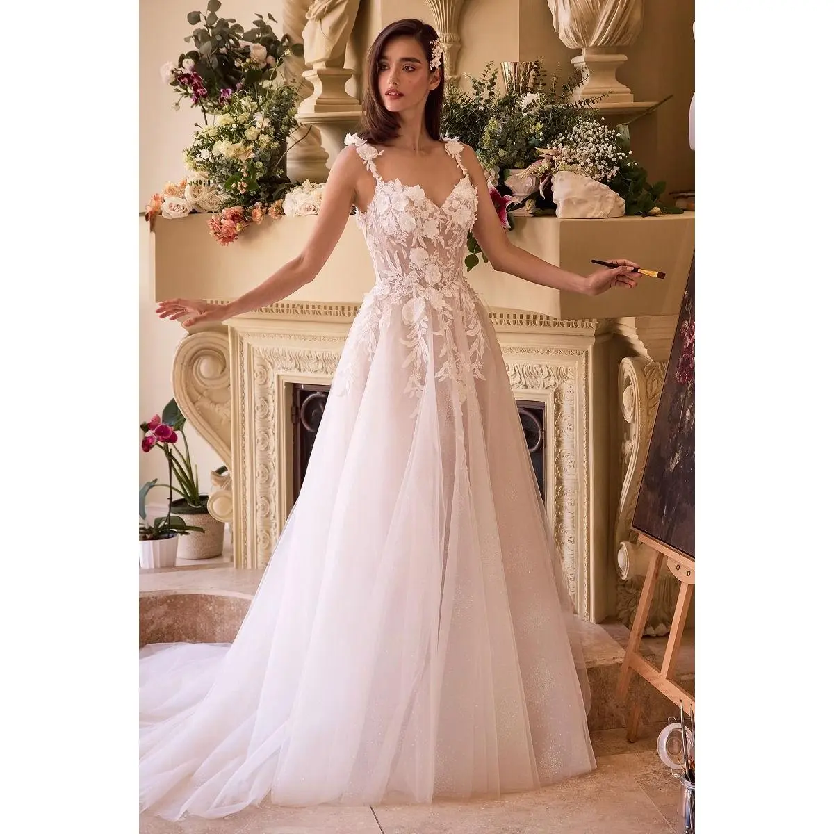 Cinderella Divine -CDS498W Lace Applique A-Line Bridal Dress