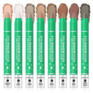 8 Pcs Green Double Ended Eye Shadow Sticks Set - Shimmer & Matte, Highly Pigmented, Blendable, Long Lasting & Cruelty Free Makeup