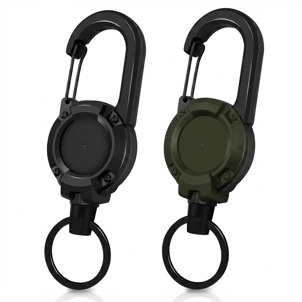 2 Pack Tactical Retractable Carabiner Keychains, Durable Steel Wire Key Reel & ID Badge Holder Clips for Hiking, Camping, Outdoor Adventures and Everyday Carry