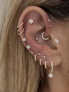 Flower & Leaf Design Earrings Set, Fashionable Earrings for Women & Girls, Casual Jewelry for Party, Daily Clothing Decor, Trendy All-match & Exquisite Jewelry for Birthday Gift, Stud Earring Jewelry