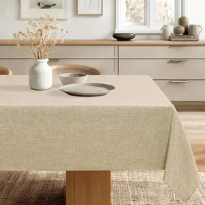 Rectangle Table Cloth Faux Farmhouse Tablecloth Wrinkle and Stain Resistant Decorative Table Cover for, Dining Room, Parties and Camping, Beige, 60 x 120 Inch