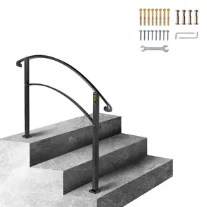【fathersdaygift】VEVOR Handrails for Outdoor Steps Fit 1 or 3 Steps Outdoor Stair RailingBlack Wrought Iron HandrailFlexible Front Porch Hand RailTransitional Handrails for Concrete Steps or Wooden Stairs