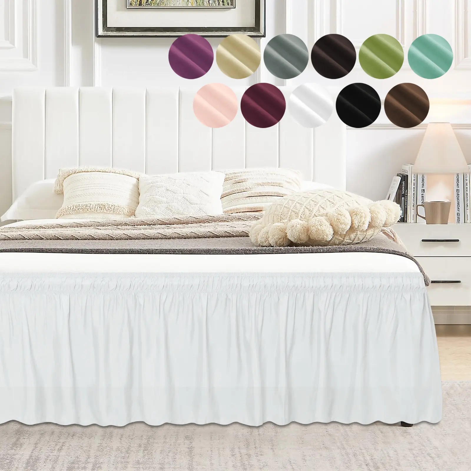 Linshow Ruffles Bed Skirt - Adjustable, 14/18/22 in Drop, Wrinkle Resistant Solid Color Bed Frame Cover for Queen/King/C-King, Elegant Home Goods Dust Hider & Storage Solution