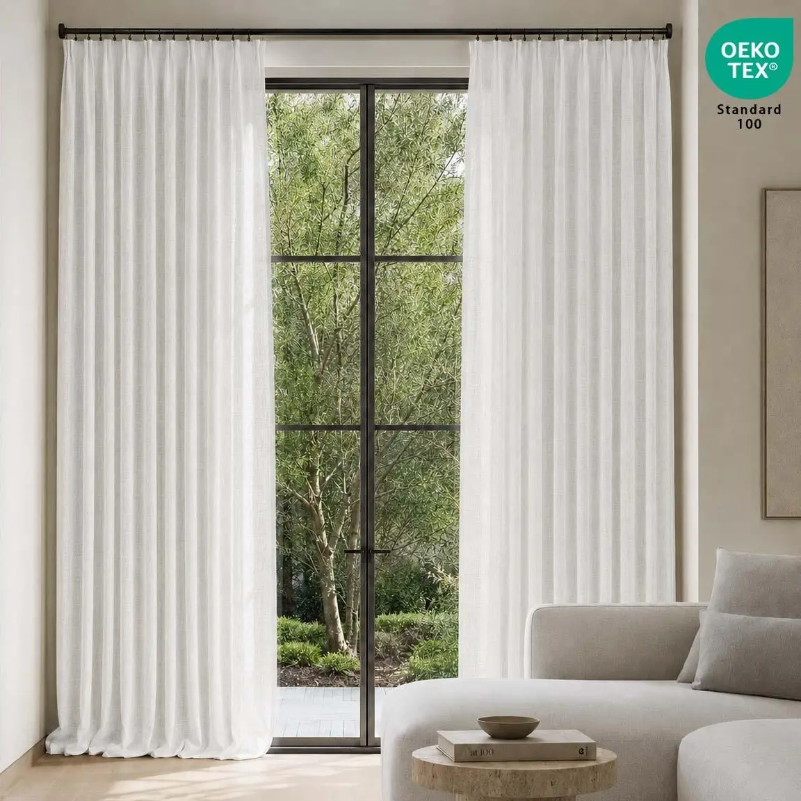TWOPAGES 2 Panels Pinch Pleated Linen Curtains with Adjustable Hooks, Snow White 52Wx108L Eco-Friendly OEKO-TEX Certified Linen Textured Unlined Drapes for Living Room & Bedroom,Light Filtering Privacy Drapes Heat Reducing Back to school&Summer Sale Deals