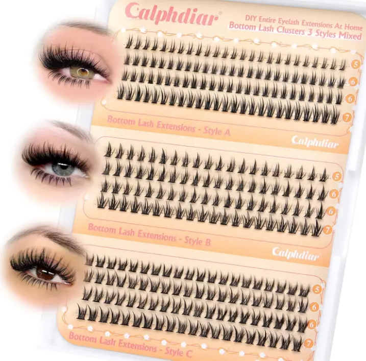 Bottom Lashes Clusters DIY Eyelash Extension 3 Styles Lower Eyelash Clusters Bottom Individual Lashes 5-7mm Thin Band Natural Bottom Lash Clusters 260pcs DIY Entire Lash Extensions by calphdiar