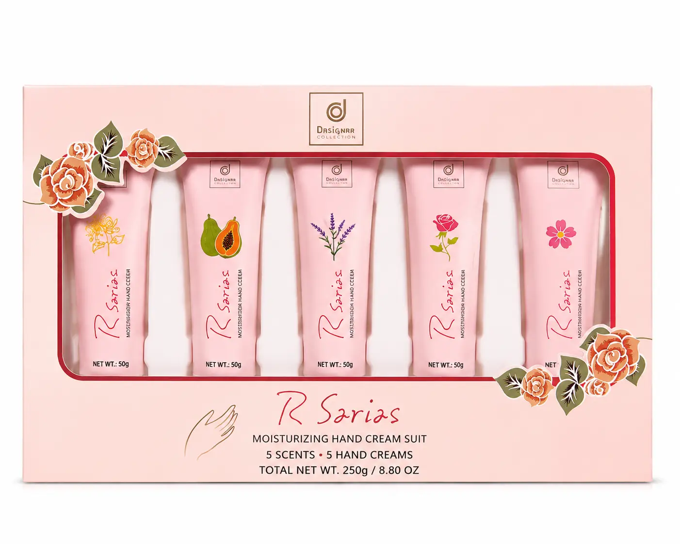 Women's 5-Piece Scented Hand Cream Gift Set - 5 Fragrances, Smooth Cream Texture, Compact Travel-Size Hand Care for Birthdays, Holidays & Everyday Gifting (Cherry, Cherry Blossom)
