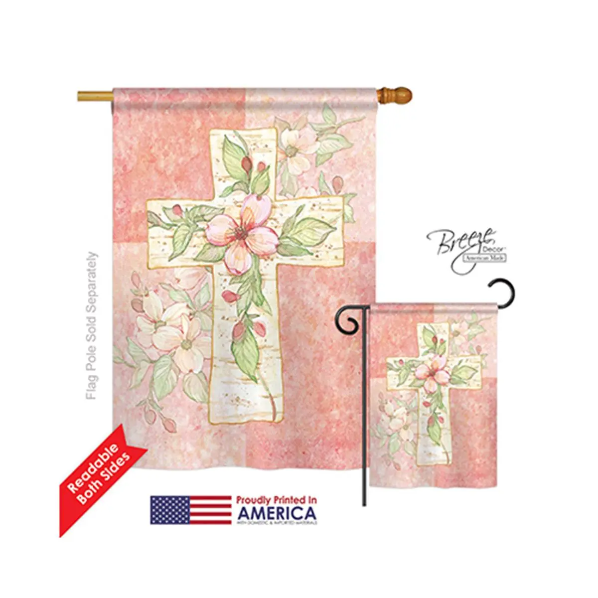 Breeze Decor 03044 Polyester Outdoor Vertical Hang Floral Cross Double-Sided Rectangular House Flag - 28x40 in, Original Artwork Design, Fade Resistant