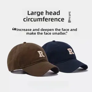 2025 Large Head Circumference Baseball Cap Men's /Women's Dome Hat Soft Top Cap 60/65cm Sun Protection  Letter R Hat Adult Caps