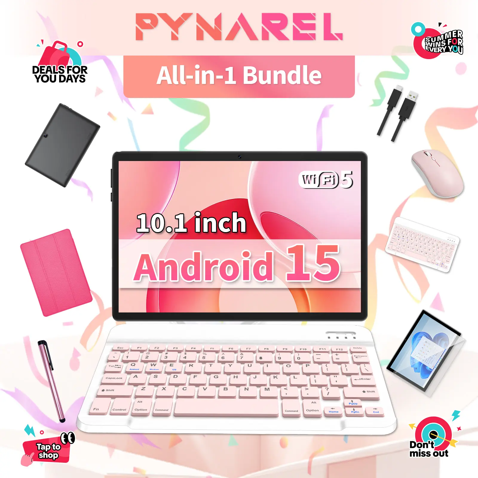 【SummerTurnUp】2026 Android 15 Tablet package-All in 1, Gift Bundle with Keyboard, Mouse, Stylus & Case, for family entertainment, Easy Setup for Family, Portable for Travel & Outdoor Fun summerwins, Streaming & Campus Life, Back to school