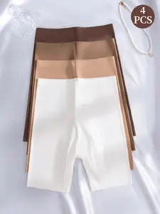 4PCS Women's High-Waisted Slimming Shaping Pants, Shapewear, Casual Plain Design, All-Season Wear, Comfortable Daily Use