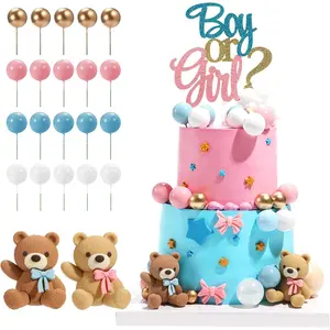 23 PCS Gender Reveal Cake Toppers, Balls Cake Decorations with Boy or Girl for Gender Reveal Baby Shower Party Supplies