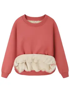 Women’s solid drop-shoulder fuzzy soft sweatshirt, casual long-sleeve crewneck pullover, warm fall and winter clothing for everyday wear