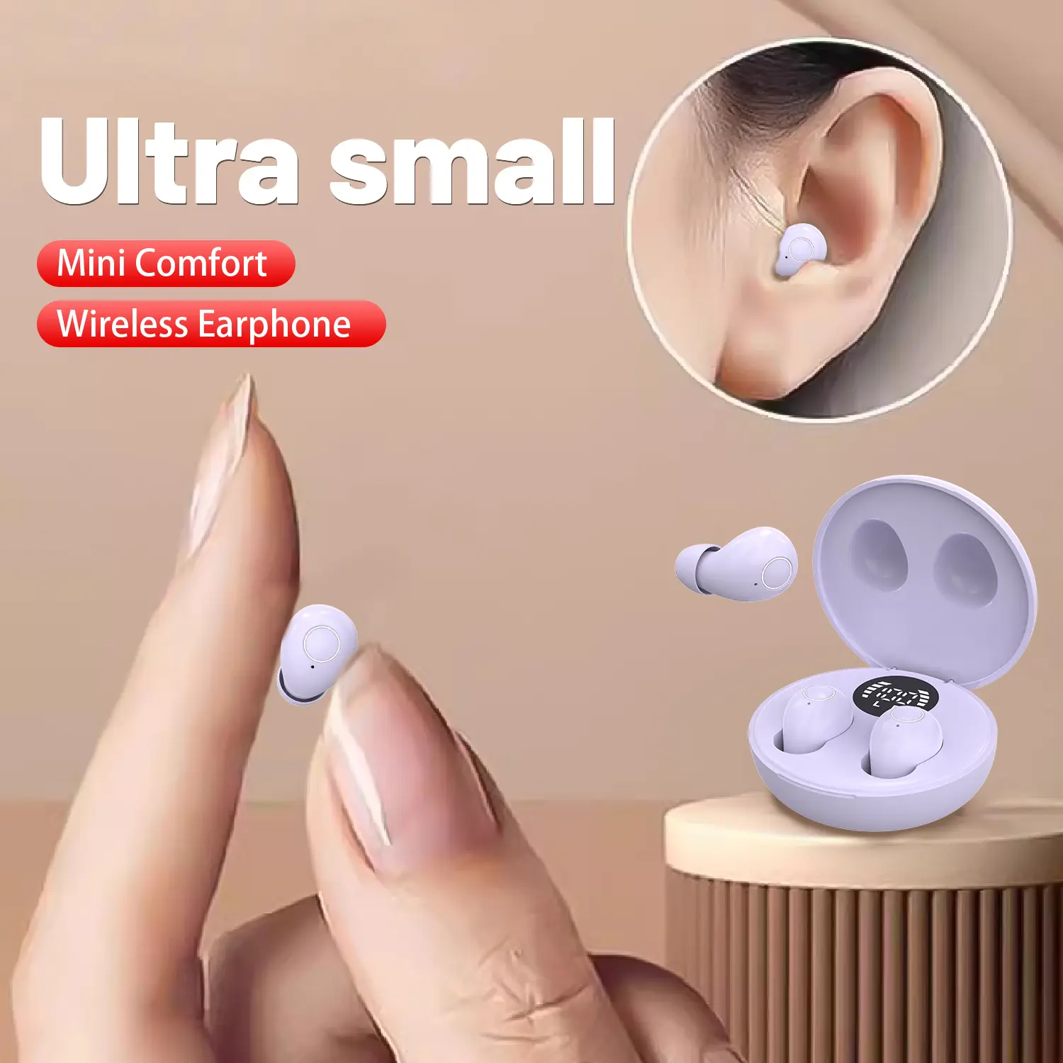 Invisible Bluetooth 5.4 Earbuds - Mini Soft In-Ear Audio Headphones for Small Ear Canals, Multi-Device Connection, Noise Cancellation, Touch Operation, Volume Control, Immersive Sound, Plastic Build, Charging Function (Ideal for Sleeping, Workouts)
