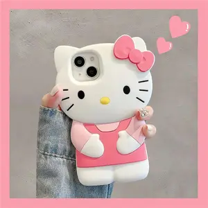 For iPhone 17 16 15 14 13 12 11 Pro Plus mini Max Xs XR 6 7 8 SE Silicone Bow Pink KT Soft Cover Case