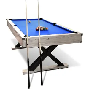 Blue 7 FT Pool Table Billiard Table with 2 Cue Sticks Billiard Balls Cues Cleaning Brush X-Legs Black Cloth
