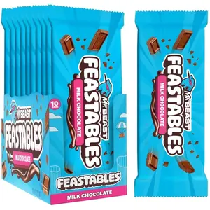 MrBeast Feastables Caramel Chocolate Bar, King Size, 10 Count, Smooth Caramel Filled Chocolate Candy, Fairtrade Cocoa, 2.1oz Each