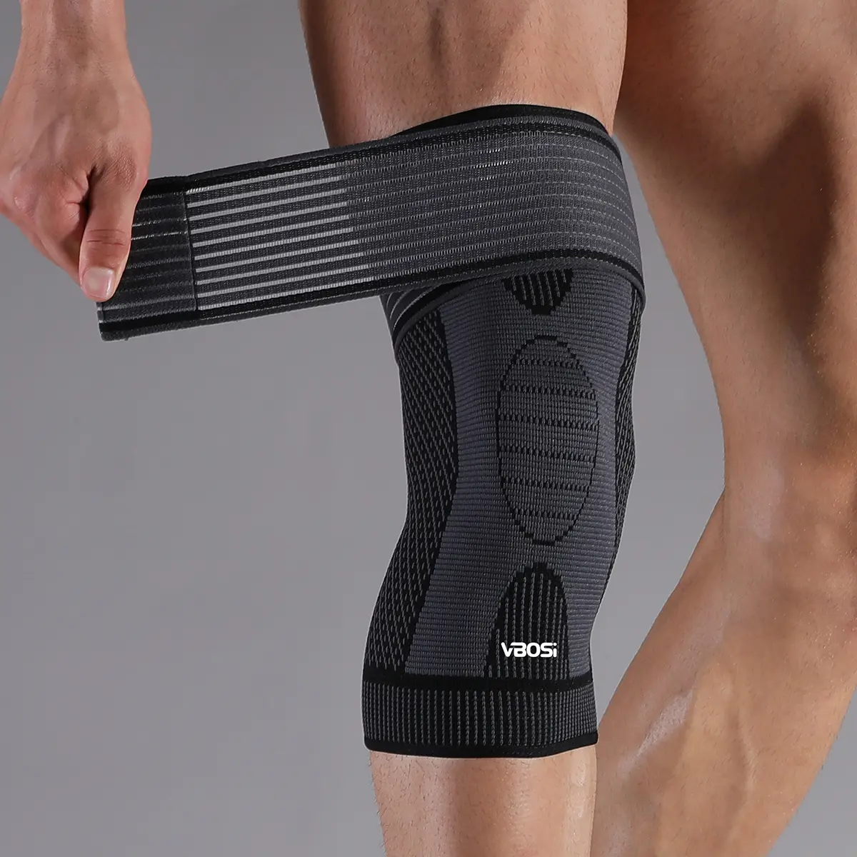 VBOSi 1 Piece Knee Support Sleeve, Sports Knee Brace, Knee Supporter, with Adjustable Compression Strap, Elastic Comfortable Fit for Daily Wear & Sports, Ideal for Weightlifting & Hiking for Women Men