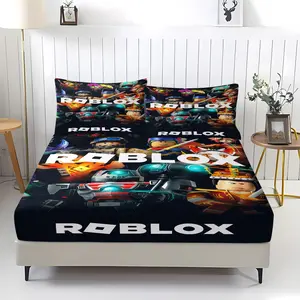 ROBLOX Patterned Fitted Sheet,Three Piece Home Bedding Set,Including 1 Bed Sheet and 2 Pillowcases,Anti Slip Dust Cover Suitable for Bedrooms and Guest Rooms,Suitable for Personal Use or Gift Giving,Bedsheet