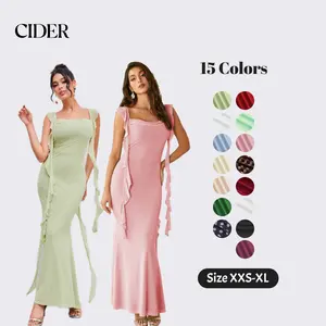 Cider Mesh Ruffle Hem Maxi Dress Summer Casual Wear Dealsforyou