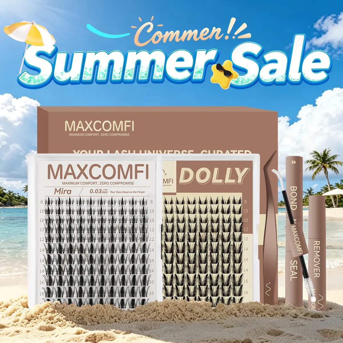 MaxComfi Cosmetic Eyelash Clusters Kit - Bunny Style Manga Anime Lashes, DOLLY/Mira Waterproof Lash, Super Soft Thin Band, Long-Lasting, Easy to Apply, Beginner-Friendly DIY for Zootopia Judy Hopps Daily Makeup Summervibes, Manga Lashes,sunscreen