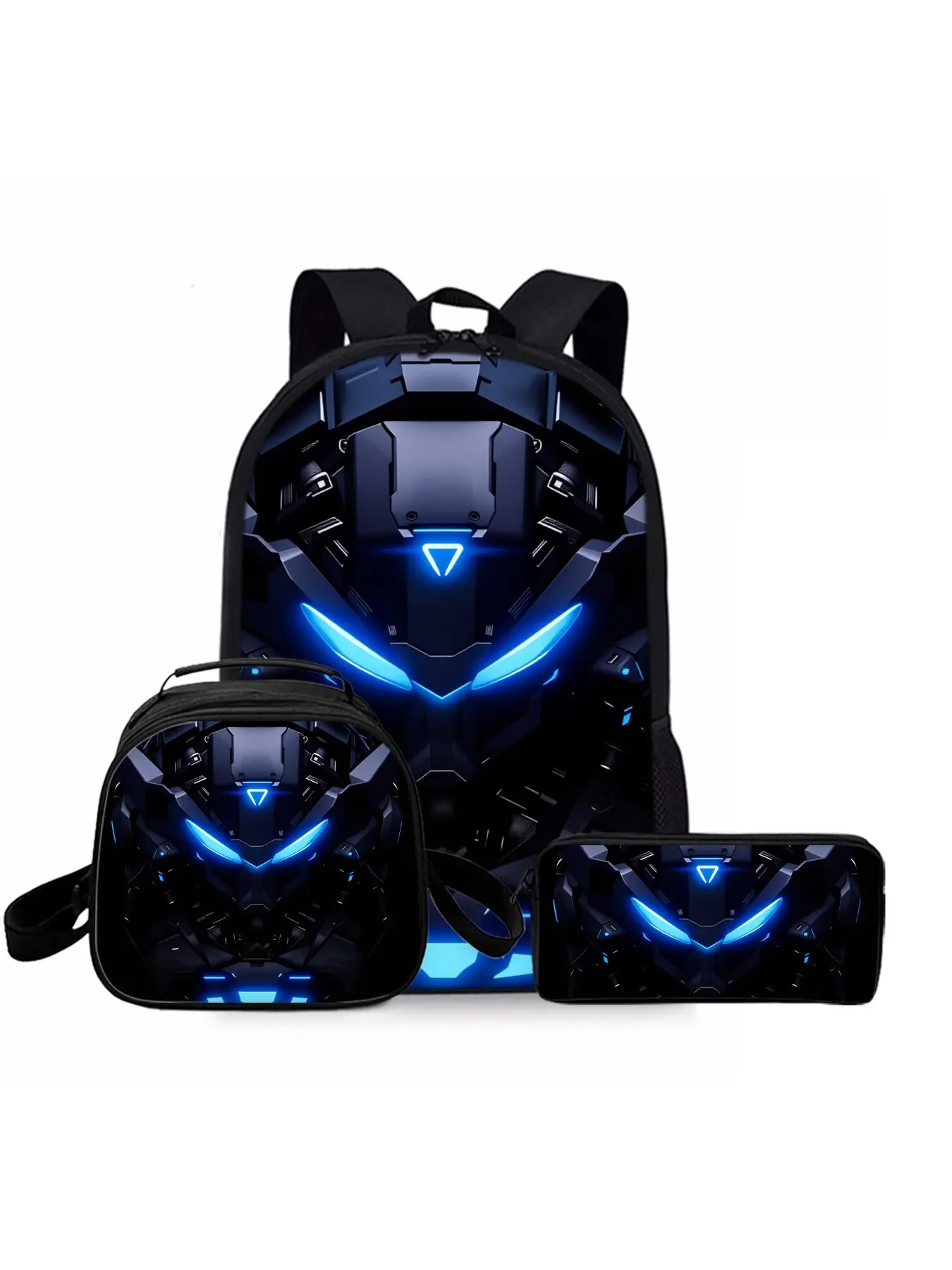 Robot-themed printed backpack three-piece set, including lunch bag, pencil case, and backpack, School Backpacks, Multi Function Backpack, Geek Bag