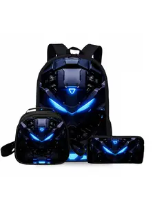 Robot-themed printed backpack three-piece set, including lunch bag, pencil case, and backpack, School Backpacks, Multi Function Backpack