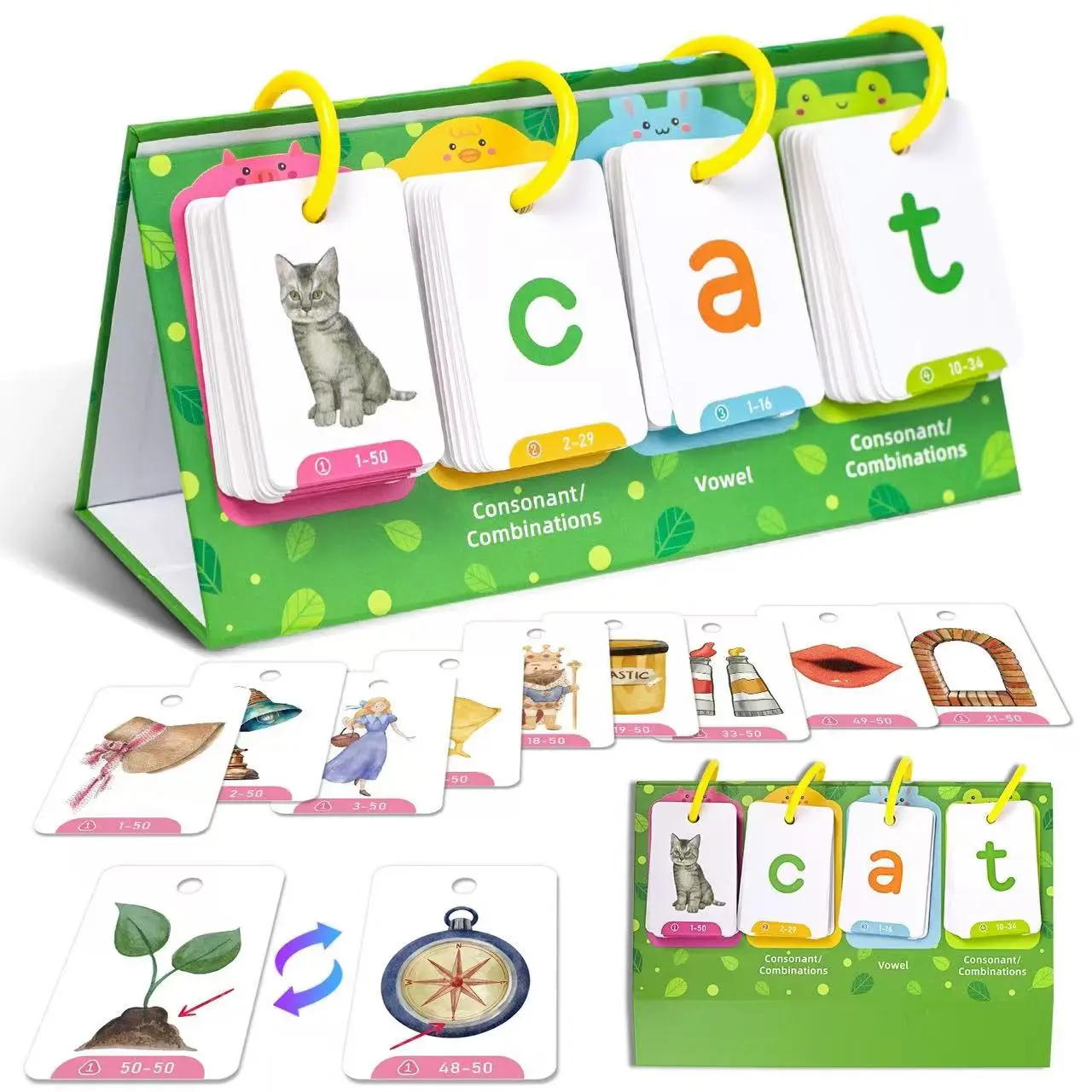 CVC Word Flip Charts for Kids, Phonics Flash Cards, Interactive Spelling & Reading Game, Preschool Classroom Homeschool Learning Toy