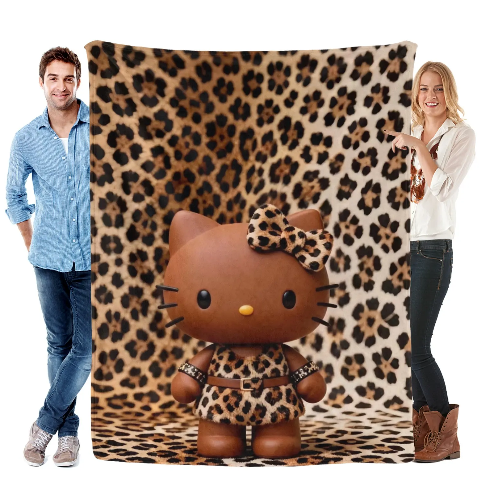 [Summervibes] Sanrio Leopard Print Brown Hello Kitty Blanket | Plush Flannel For Dorm Sofa, Brat Aesthetic Hello Kitty Throw Daily Home Decor