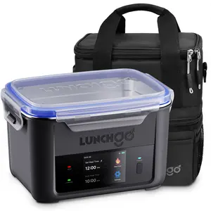 LUNCHGO Smart Cordless Heated Lunch Box, 5-Cup Electric Food Warmer with LCD Touch Screen, Alarm-Style Scheduled Heating, Portable Self Heating Lunchbox for Office, Travel, Car & Work, Electric Lunch Box