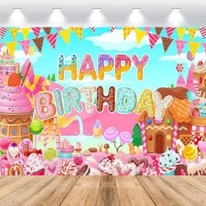 2D flat banner 1pcs Donut Candy Backdrop, Kids Birthday Backdrop, Birthday Photo Backdrop Party Photo Props Outdoor Yard Gate Decor Indoor Outdoor Door  Portrait Photography Studio Professional Photographer Video Backdrops or Product Displays