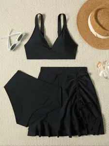 Women's Bikini High Waist Swimsuit Set with Skirt, Three-Piece Swimwear for Beach and Pool, Stylish and Comfortable Bathing Suit, Beach Bikinis, Skirted Bathing Suit