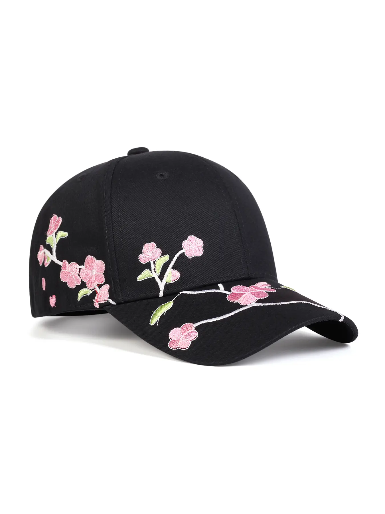 Elegant Plum Blossom Embroidered Fitted Baseball Cap Adjustable, Fashionable Floral Design Hat, Versatile Casual Headwear for All Seasons Embroidered Caps, Adjustable Casual Hats
