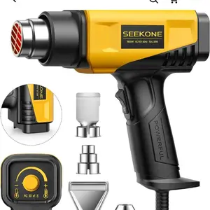 SEEKONE 1800W High Power Heat Gun, Compact Heavy Duty Hot Air Tool with Variable Temperature Control (2-Temp Settings, 122℉-1202℉/50℃-650℃), Portable with 4 Nozzles for 3D Printing, Crafts, High Power Tool, Tool Box Yellow sohochic