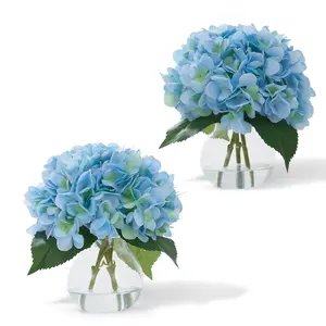 💐 8" Blue Hydrangea in Faux Water Vase – Real-Touch Petals, Zero Watering! Set of 2, link in bio!
