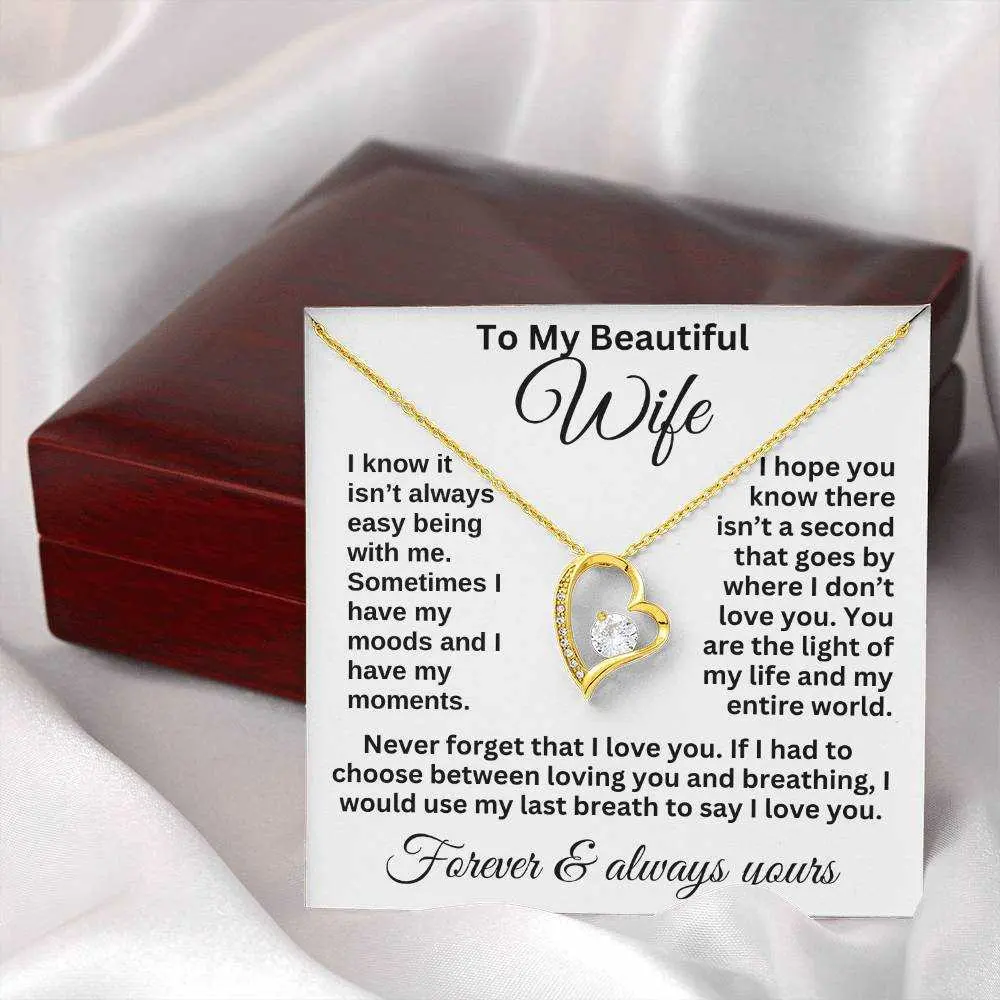 To My Beautiful Wife Necklace - Heart Pendant with Love Message