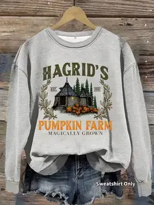 Women's Casual Hagrid's Pumpkin Patch Halloween Sweatshirt, Soft Long Sleeve Round Neck Pullover, Comfortable Daily Wear Top, Womenswear