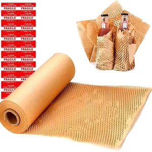 Honeycomb Packing Paper Wrap 15"x131' Sustainable Alternative To Wrap For Moving/shipping/packing Roll With 20 Fragile Sticker