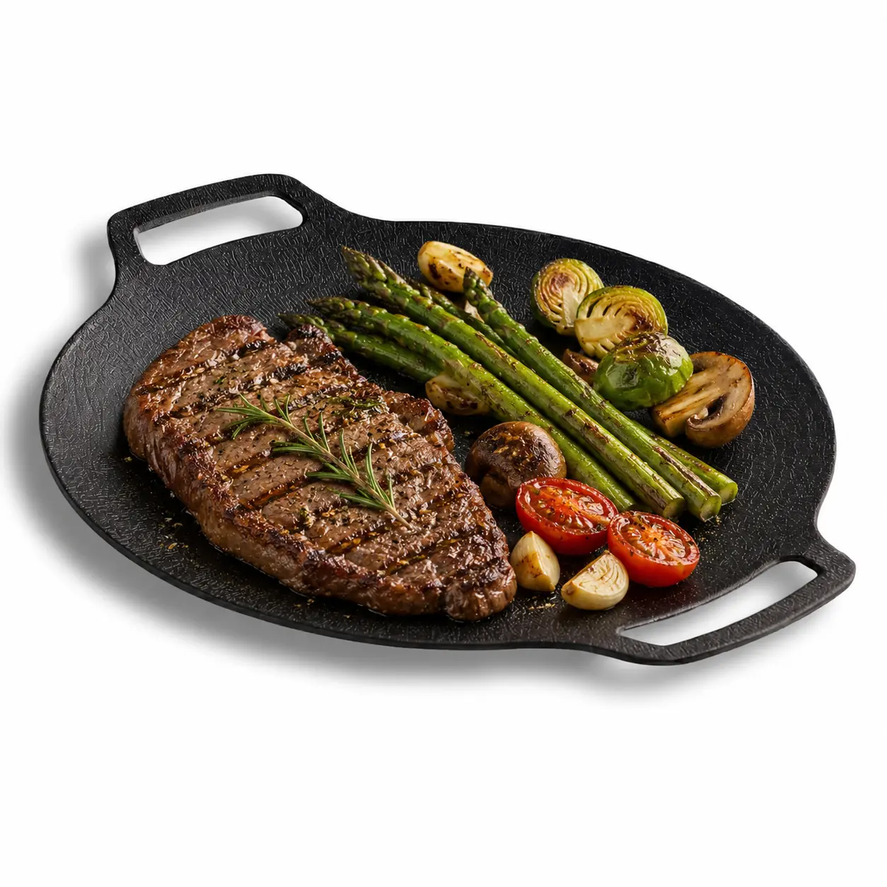 Korean BBQ Non-Stick Marble Coated Round Griddle Pan - Aluminum, Heat Resistant, Non-Stick Toxin-Free Round Pans & Woks with Dual Handles for Camping, Gas Stovetop Use (Requires External Heat Source)