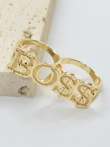 14k Letter Boss Double Ring, Alphabet Design Ring, Initial Rings, Unique Rings, Unisex Jewelry, Perfect for Commuting, Street Style, Festive Accessories, 1 Piece