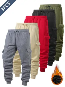 Men's Heavyweight Winter Work Pants, 3-Pack, Multi-Pocket Design, Warm Fleece Lined Sweatpants, Outdoor & Casual Wear, Suitable for Autumn & Winter Everyday Activities, Ideal Gift for Men