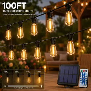 【GLEAM】100FT Solar String Lights, Light Sensor Activated (Day Charge/Night Auto On), Waterproof & Shatterproof, 8 Modes with Dusk to Dawn and Dimmable, Great for Patio, Porch, or Garden