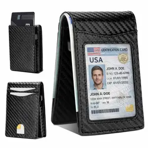 New Slim Magnetic RFID Anti-Theft Pop-Up Card Wallet - With RFID Protection, Pop-Up Card Holder, Bi-Fold Magnetic Carbon Fiber Wallet, ID Card Window, Ultra-Thin Leather Wallet, Suitable As A Men'S Gift Or Holiday Present