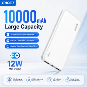 EAGET 1 PACK 10000mAh Pocket Power Bank Ultra Slim 12W Fast Charging External Battery for iPhone Samsung Android Travel Concert Daily Use Long Lasting Backup Power Best Gift - Smartphone, Chargeable