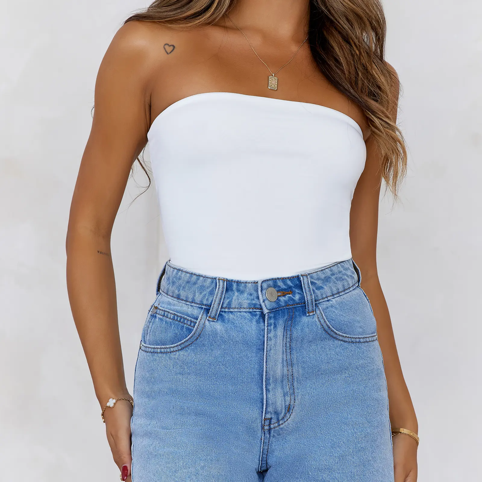Hello Molly BASE  Longline Strapless Bandeau Top White
