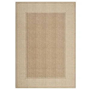 9 x 12 ft Polyester Natural Rectangular Soft Living Room Bedroom Dining Room Geometric Bordered Modern Machine Washable Area Rug