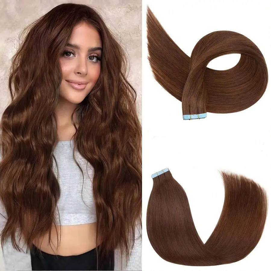 Jessie's Wig #4 Chocolate Brown Tape In Extensions Human Hair 16-26 Inch 20pcs Straight Remy Human Hair Tape In Extensions #SummerWins #DealsForYouDays