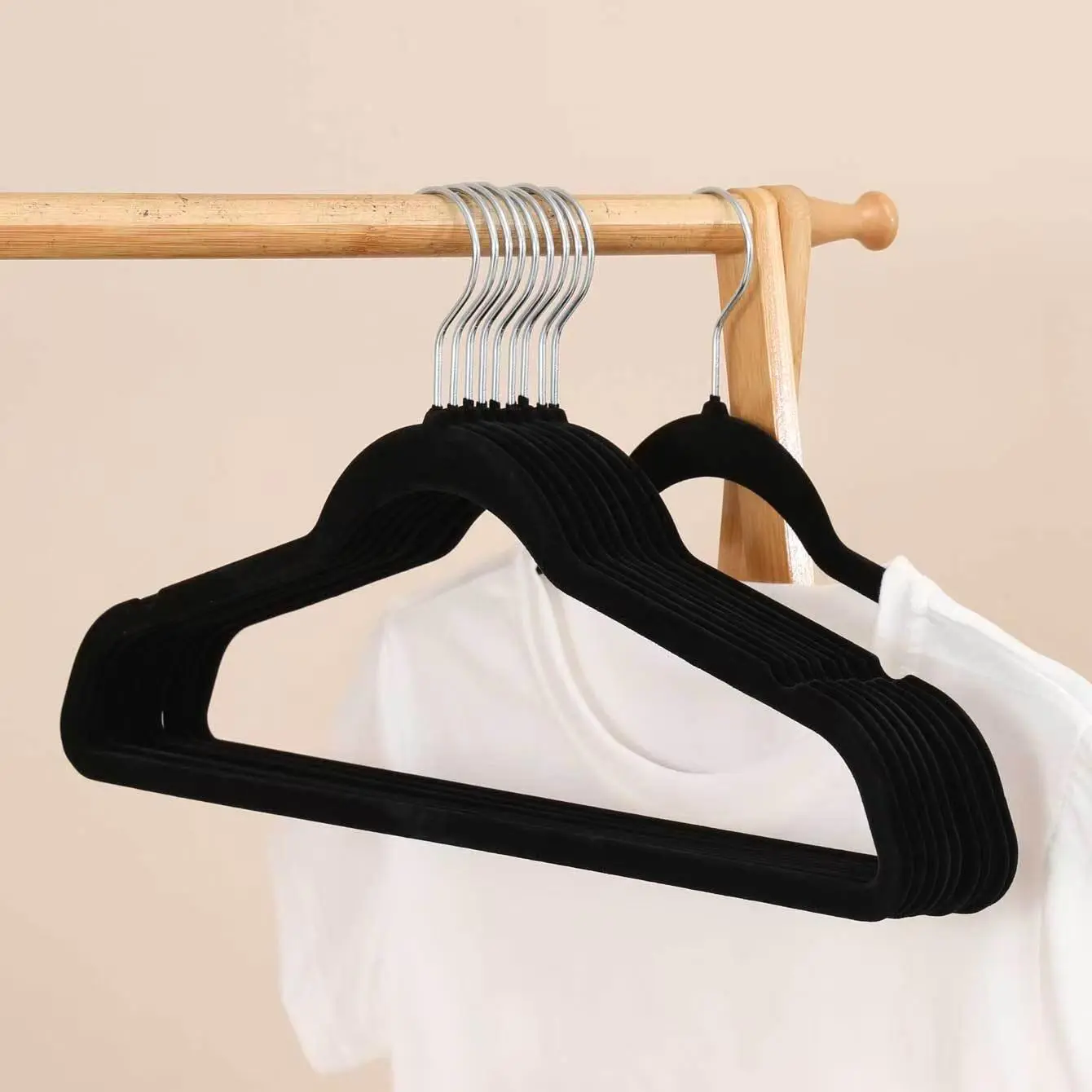 10PCS Non-Slip Velvet Clothes Hangers, Ultra Slim Heavy Duty Plastic Coat Hangers with 360° Swivel Hook, Space Saving Dry & Wet Use Closet Organizer hanging pants