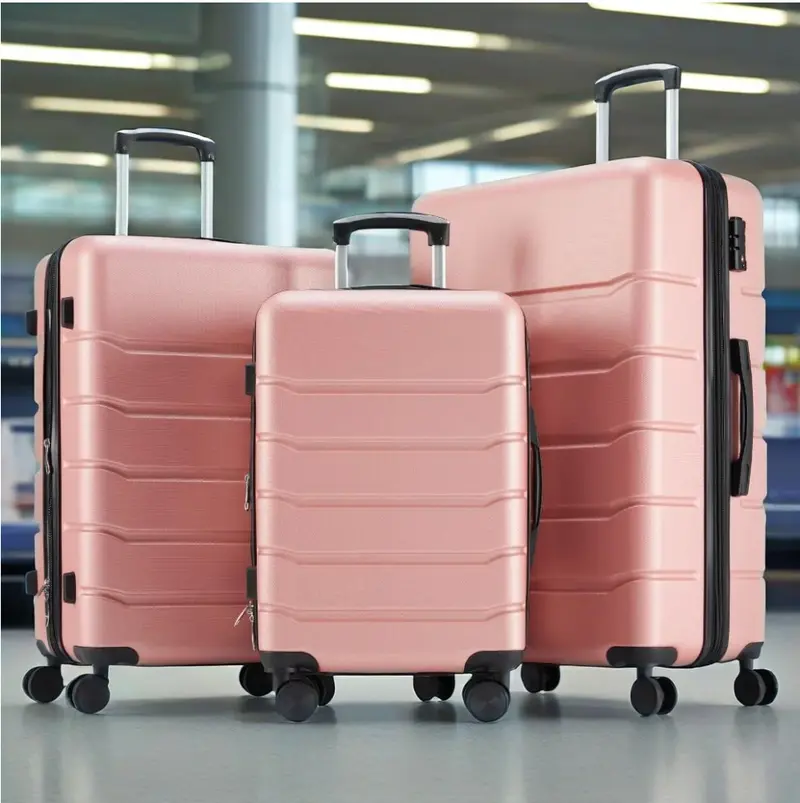 Set of 3 Hardside Luggage, Expandable Rolling Luggage with TSA Lock and Spinner Wheels, Pink